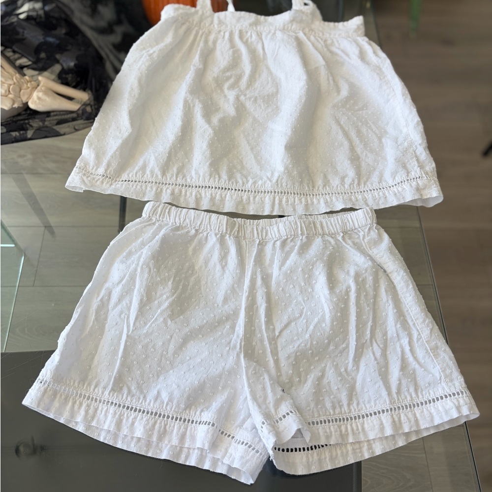 Zara White Eyelet Shorts Set